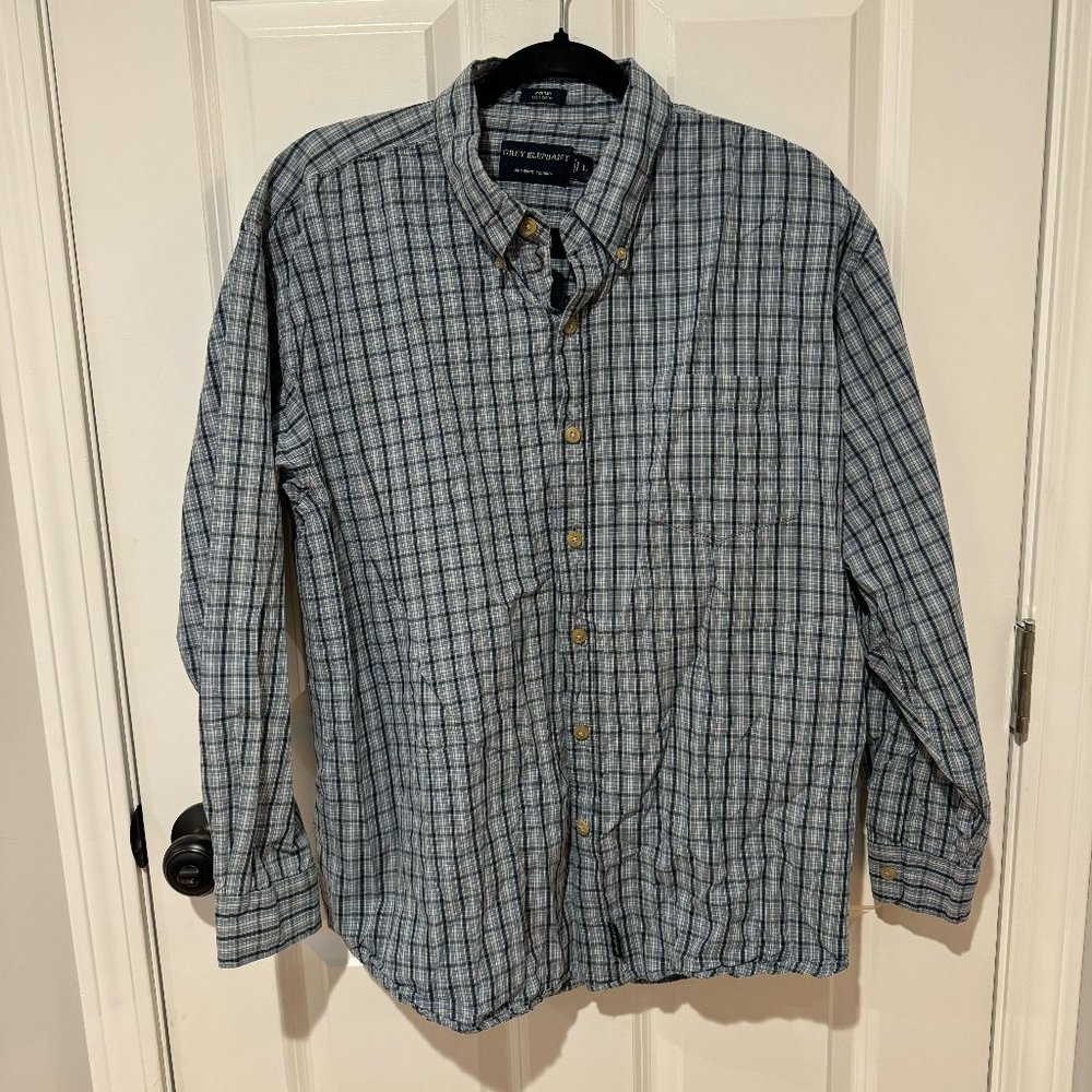 Grey Elephant Light Blue Plaid Long Sleeve Button‎ Down Shirt - Size Large